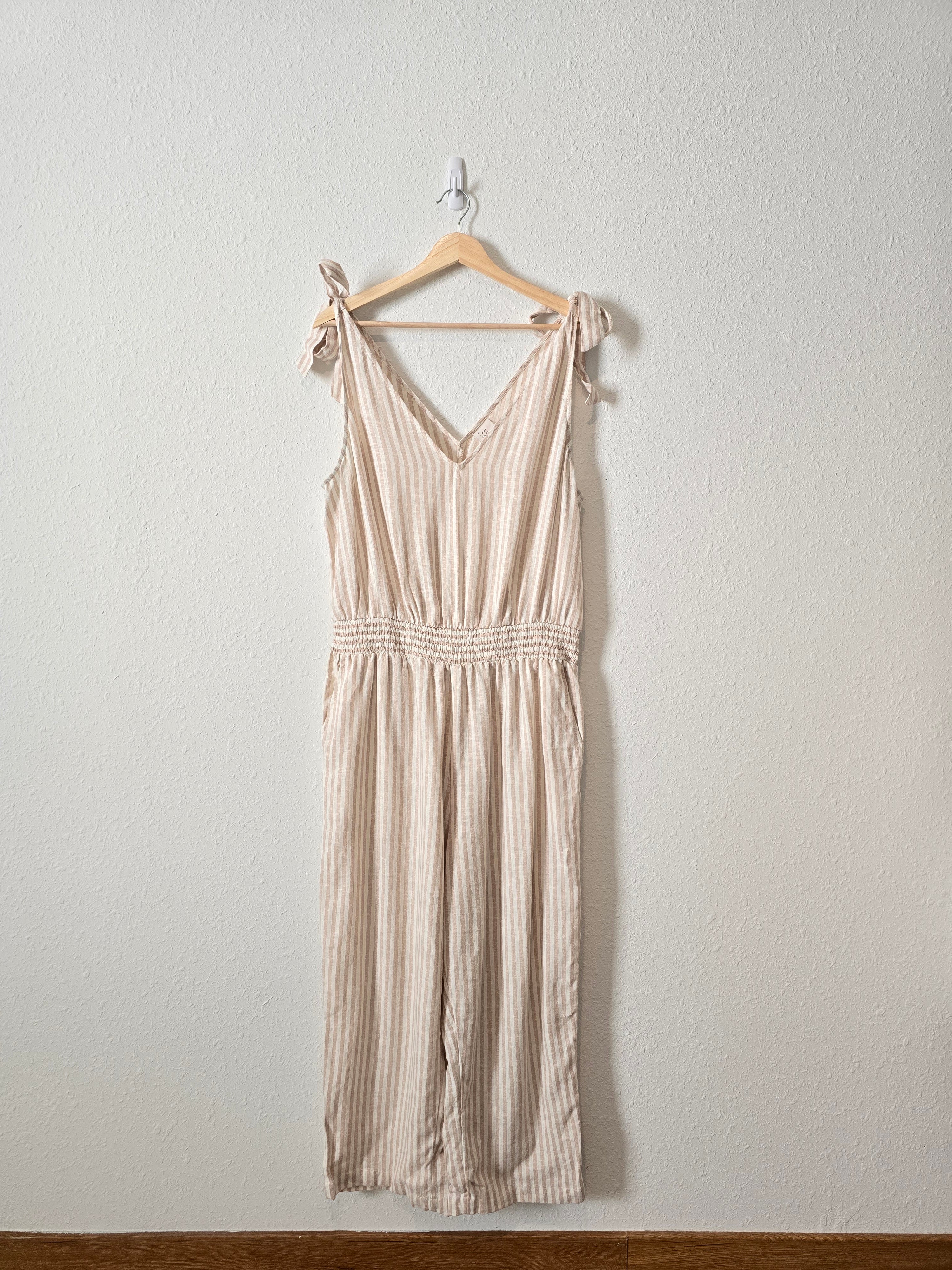 Striped Linen Blend Jumpsuit (L)