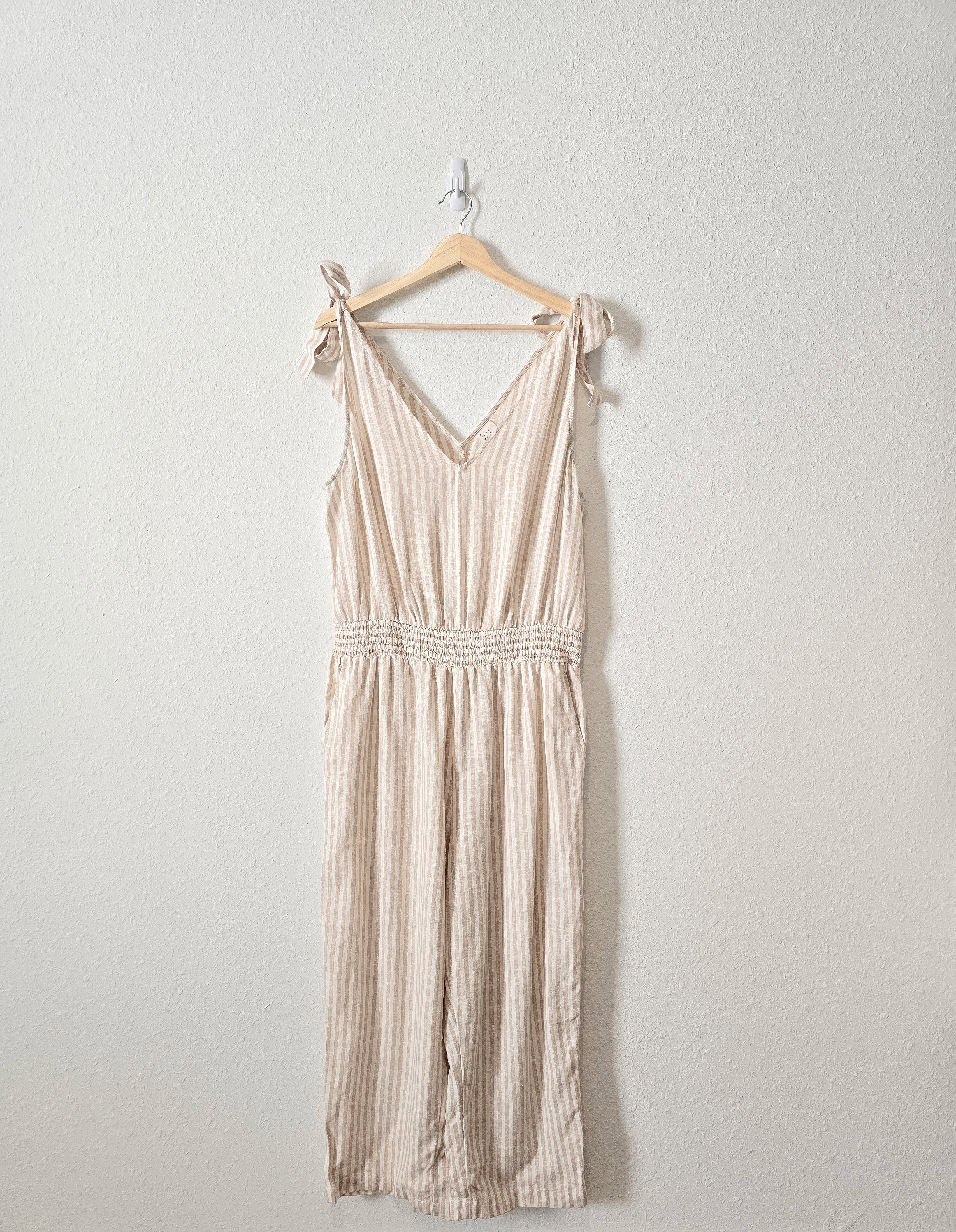 Striped Linen Blend Jumpsuit (L)