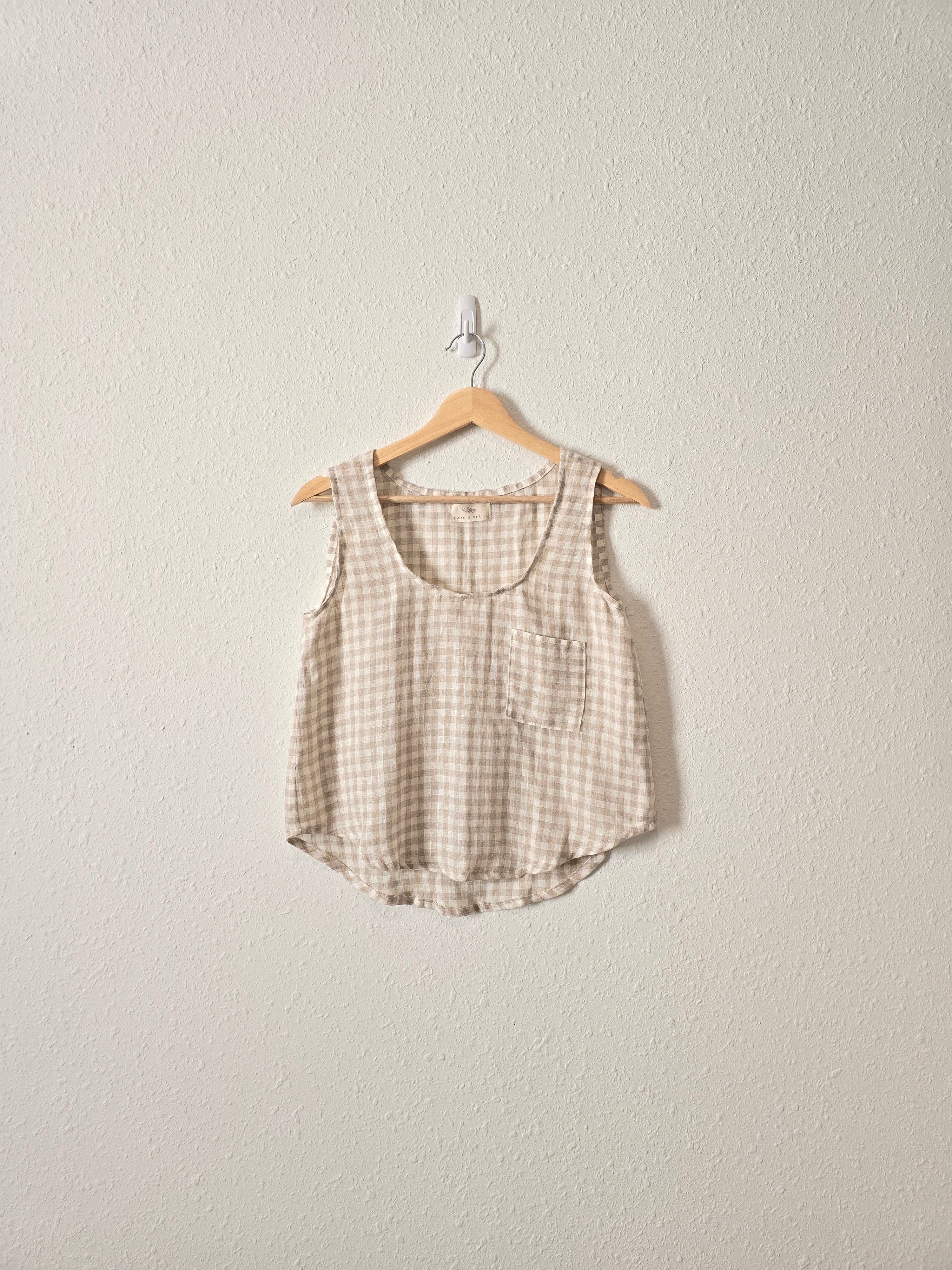 Neutral Gingham Linen Tank (XXS/XS)