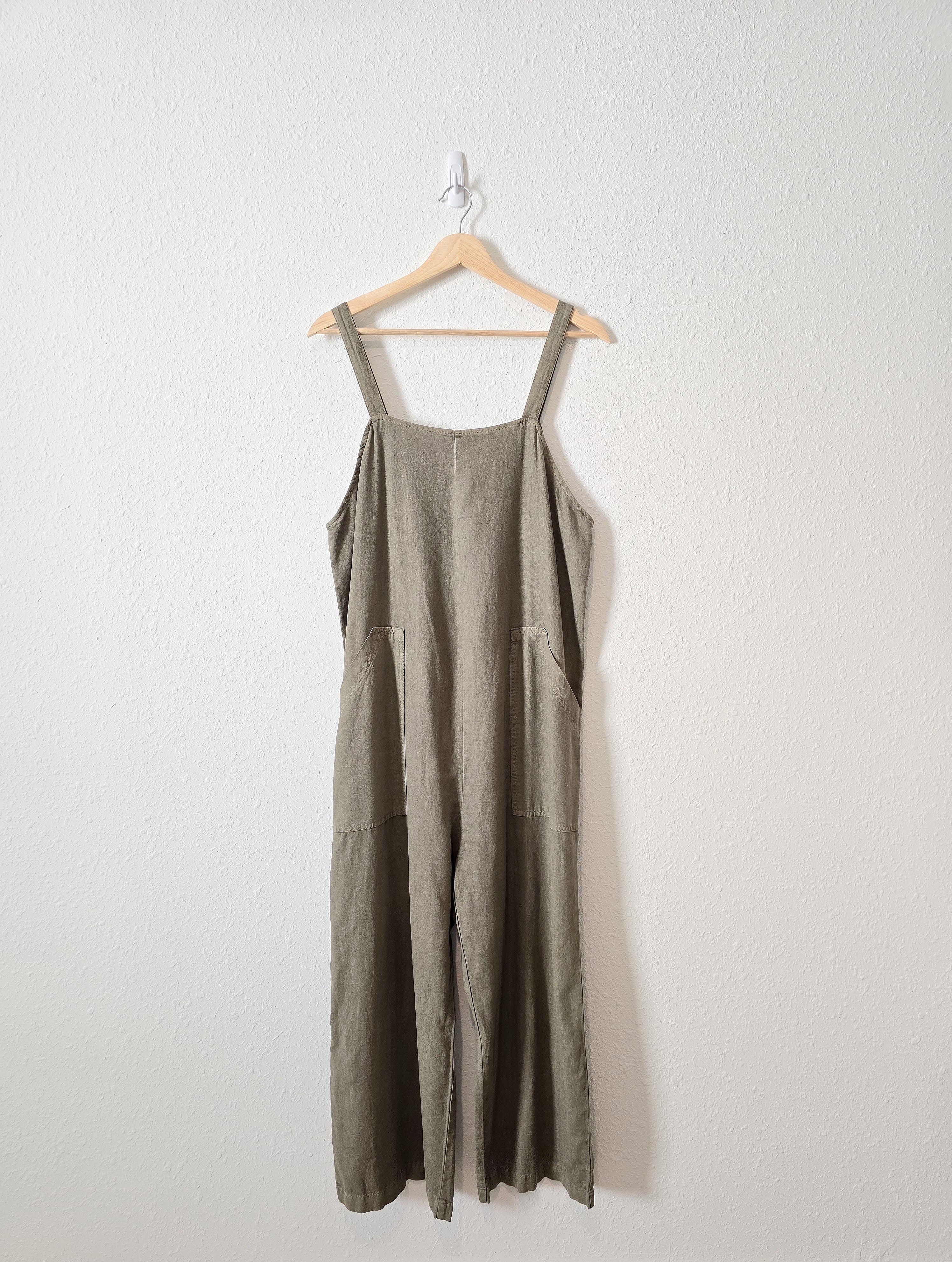 Olive Wide Leg Linen Jumpsuit (S)