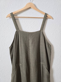 Olive Wide Leg Linen Jumpsuit (S)