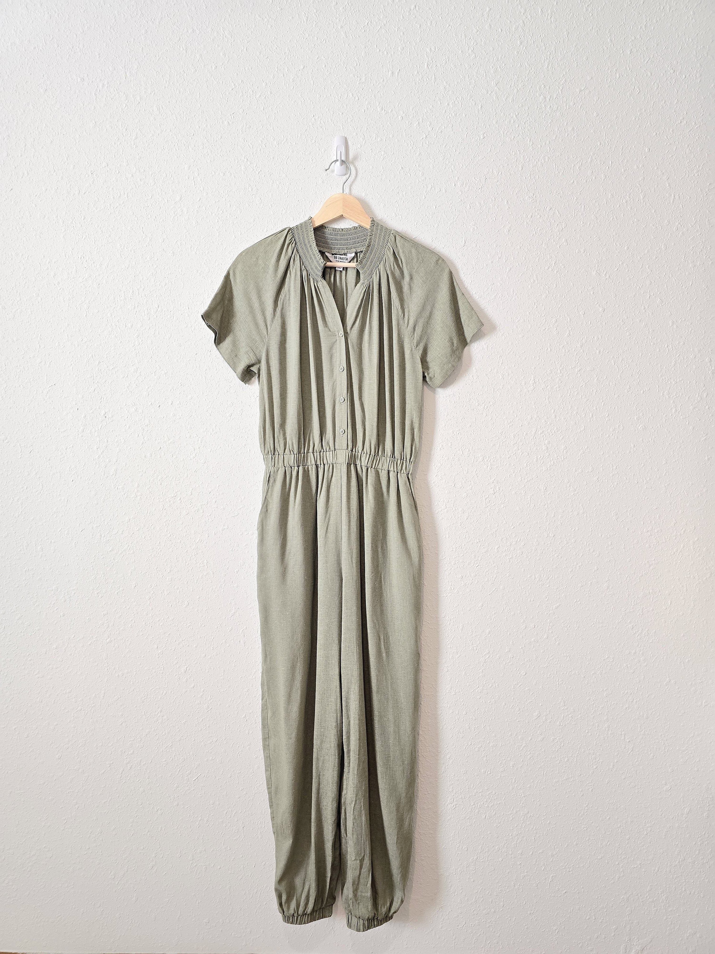 Green Button Up Relaxed Jumpsuit (S)