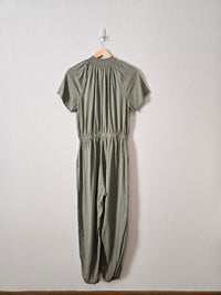 Green Button Up Relaxed Jumpsuit (S)