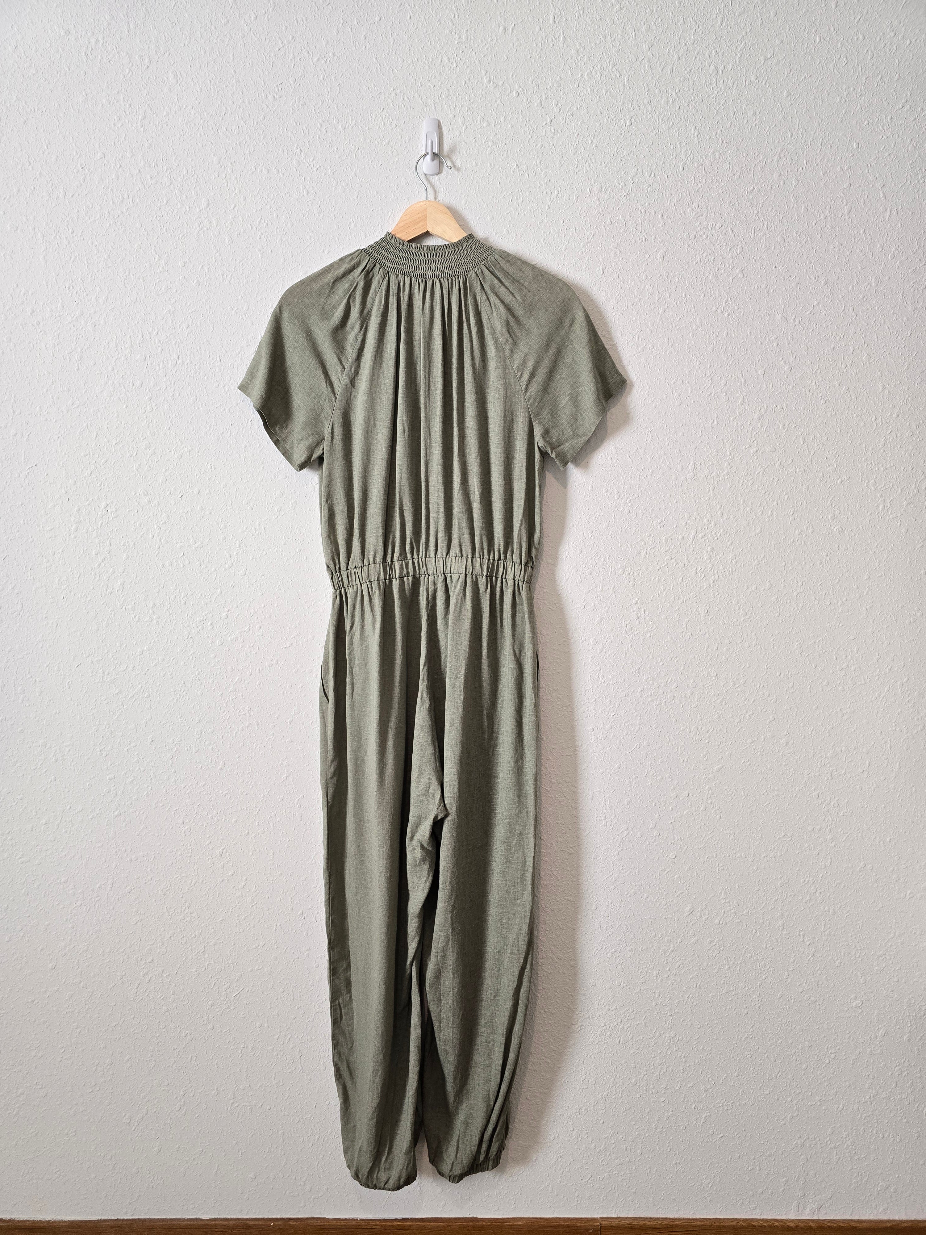 Green Button Up Relaxed Jumpsuit (S)