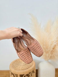 Brown Handwoven Leather Flats (7.5)