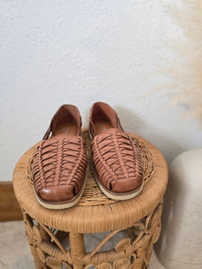 Brown Handwoven Leather Flats (7.5)