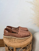 Brown Handwoven Leather Flats (7.5)