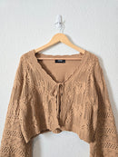 Brown Tie Front Knit Sweater (1X)