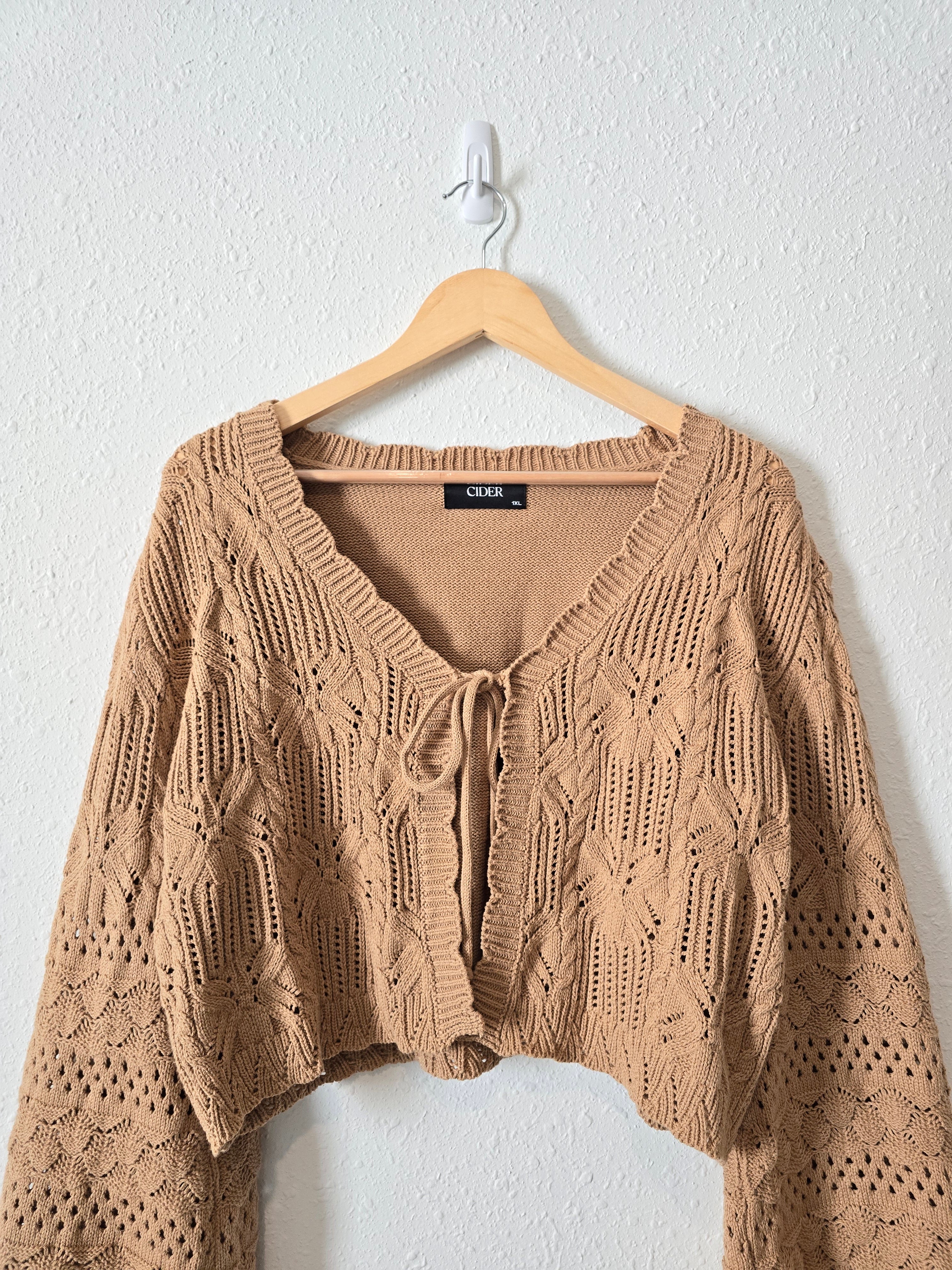 Brown Tie Front Knit Sweater (1X)