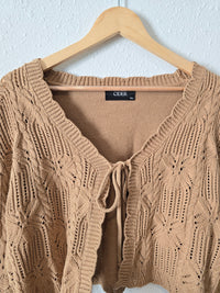 Brown Tie Front Knit Sweater (1X)