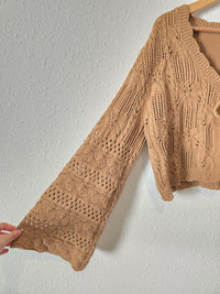 Brown Tie Front Knit Sweater (1X)