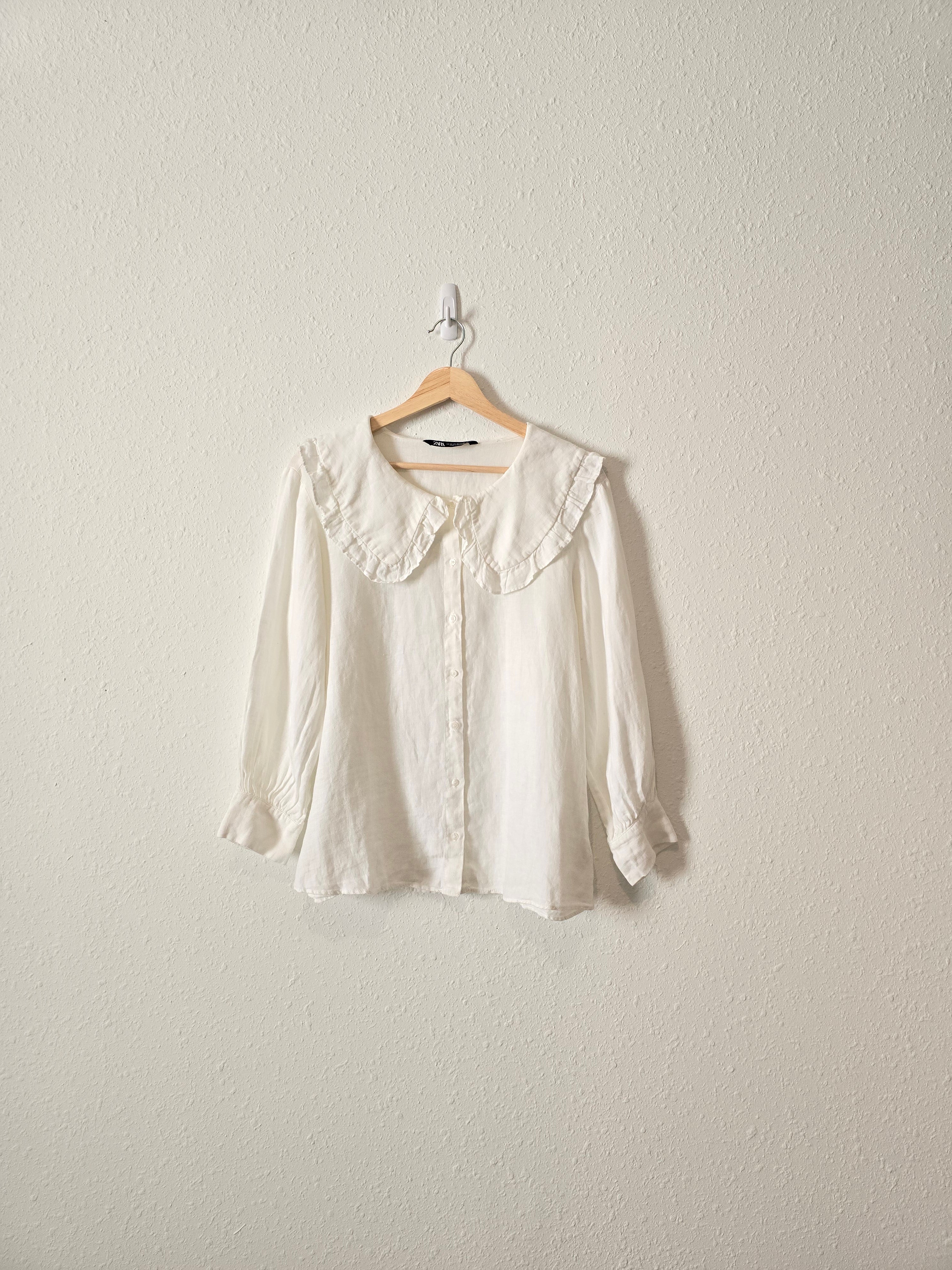 Zara White Linen Button Up (XS)