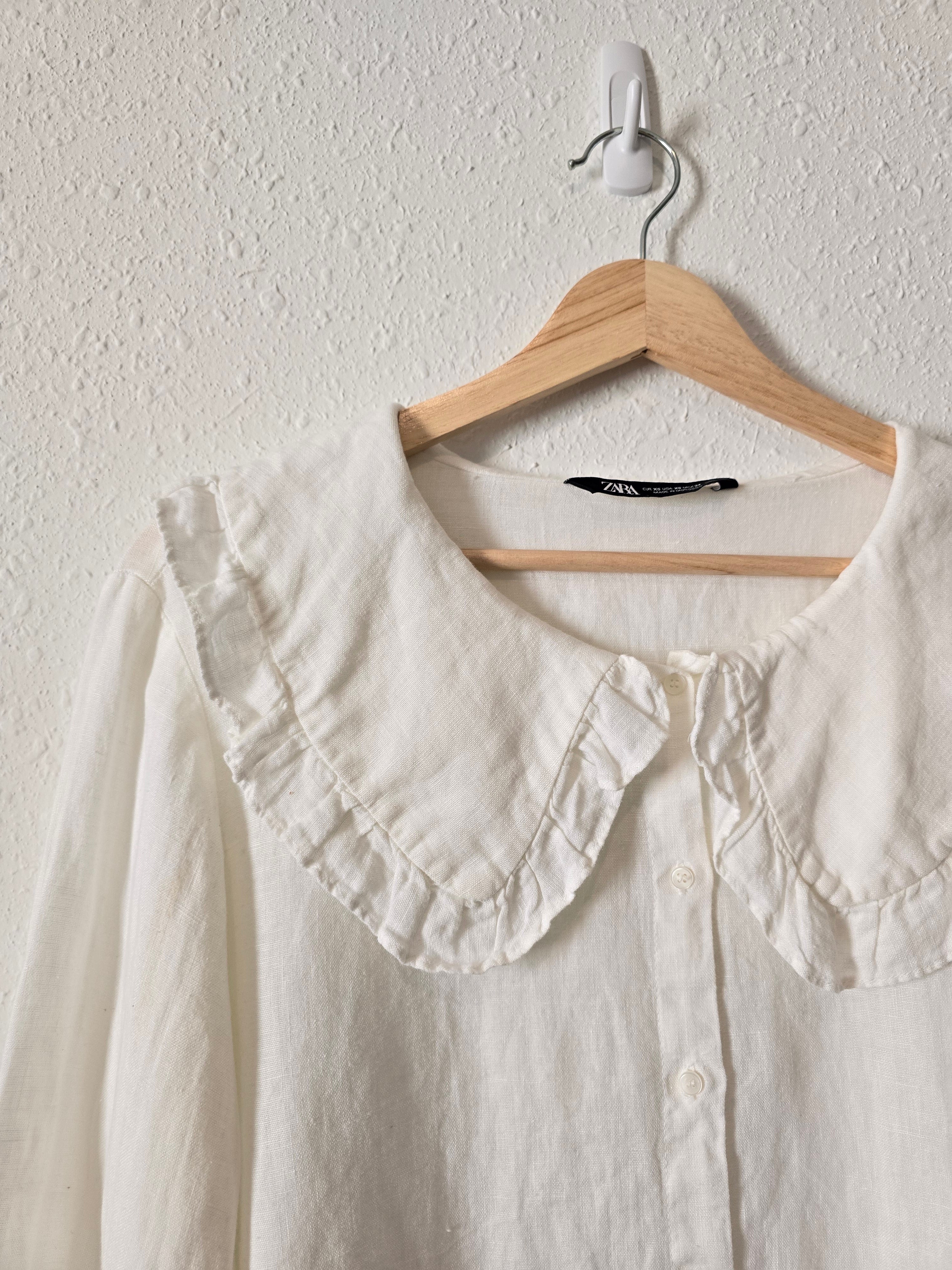 Zara White Linen Button Up (XS)