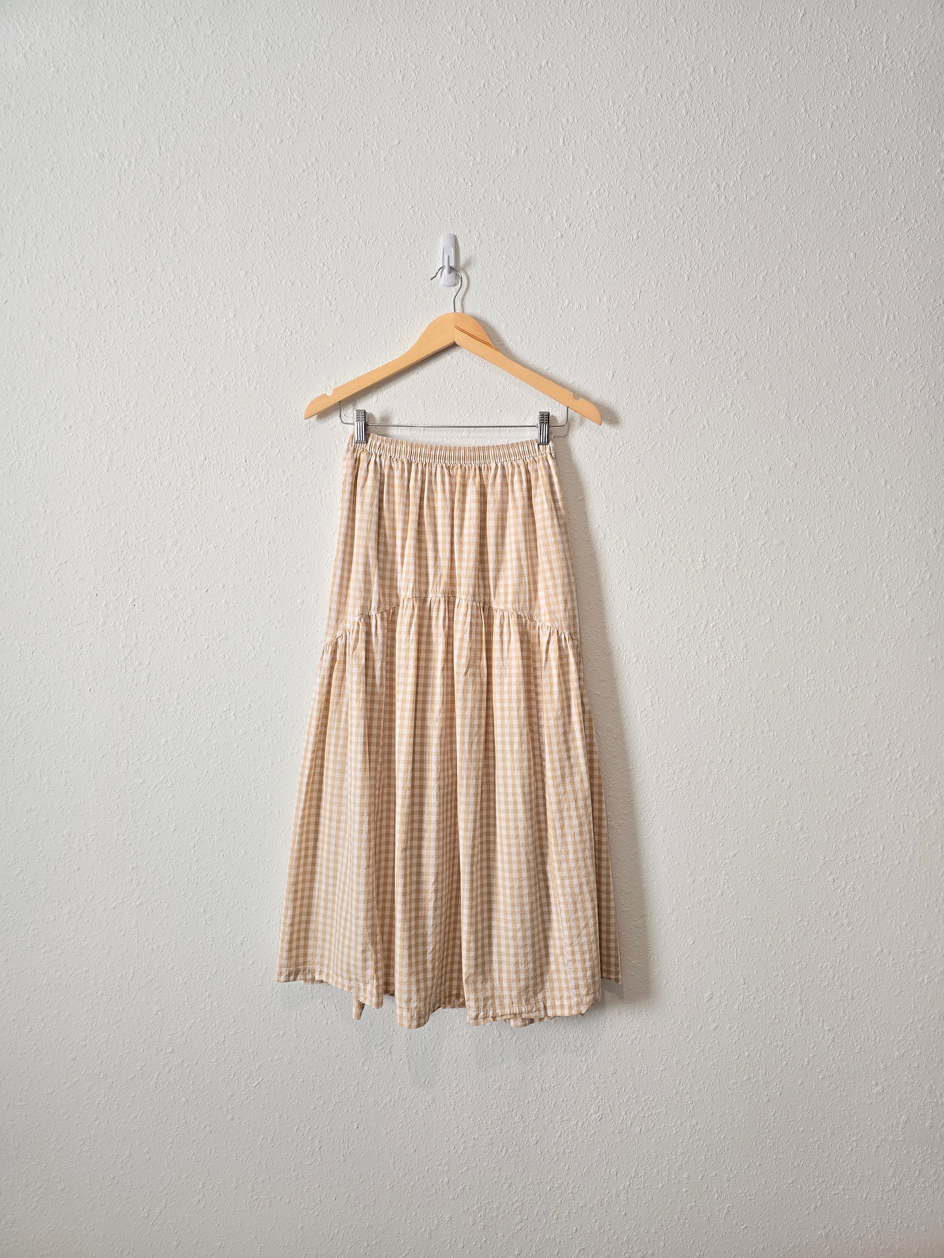 Gingham Cotton Tiered Skirt (S)