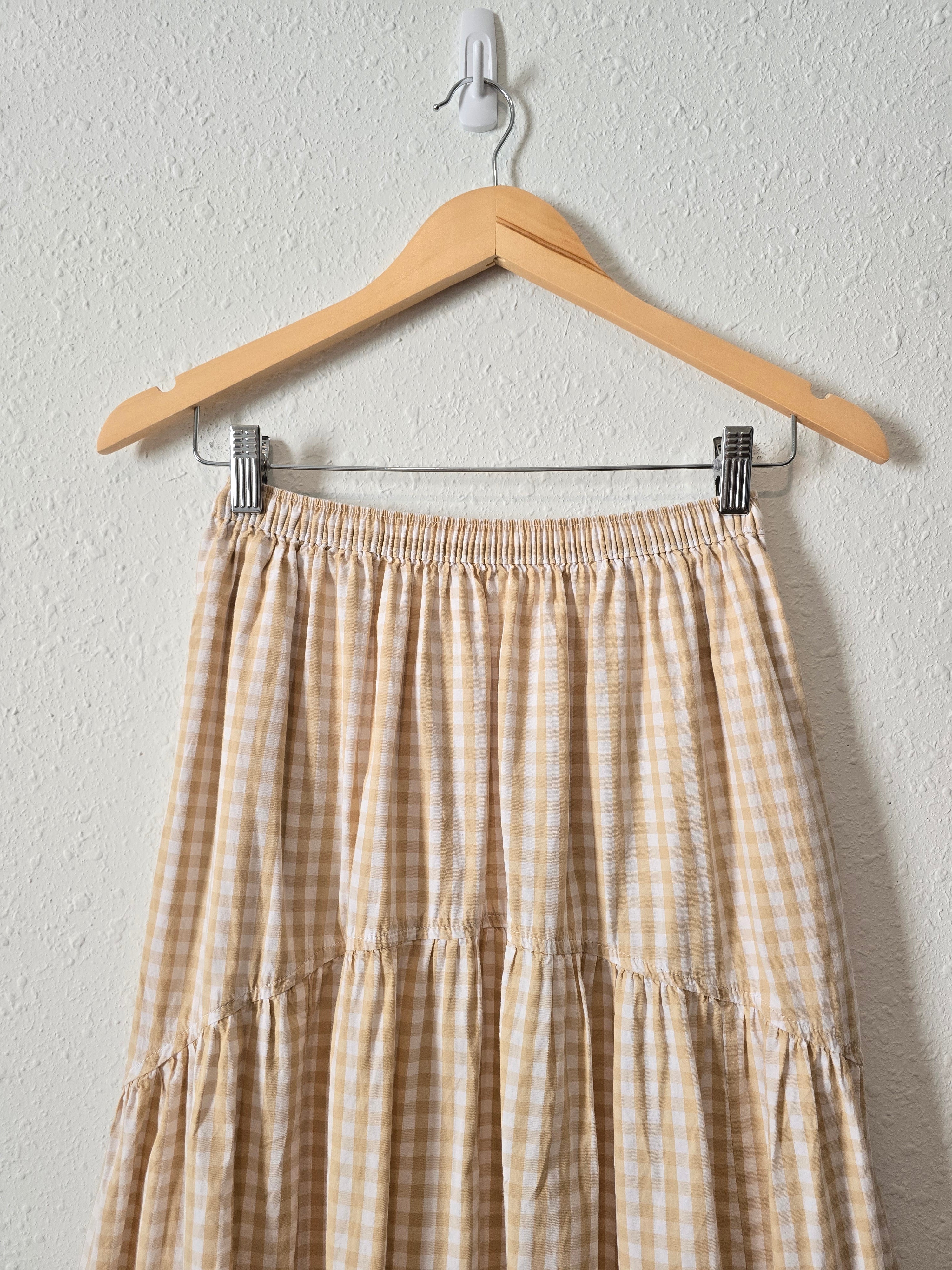 Gingham Cotton Tiered Skirt (S)