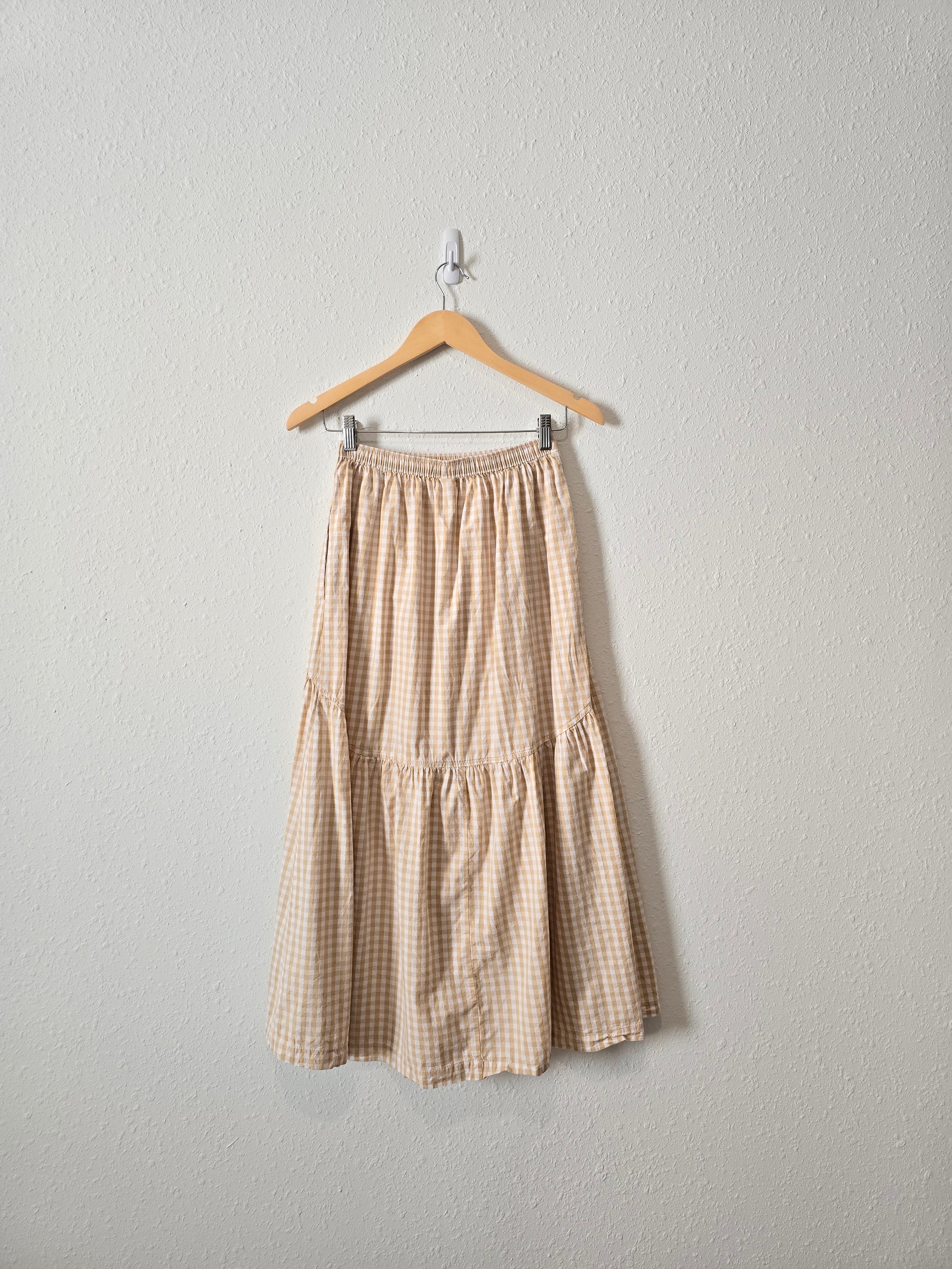 Gingham Cotton Tiered Skirt (S)