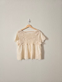 Cream Floral Eyelet Top (L)