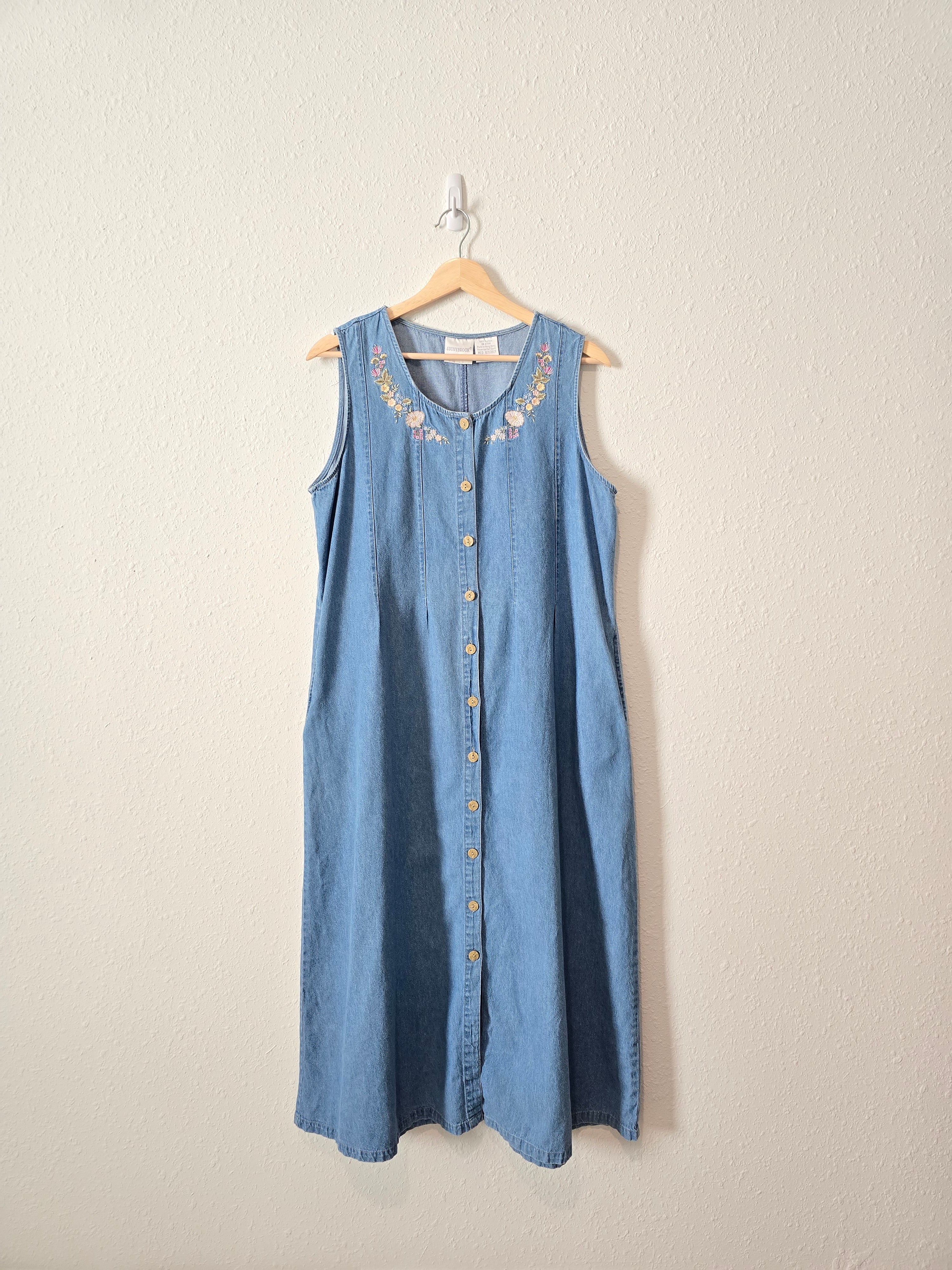 Vintage Floral Denim Dress (M)