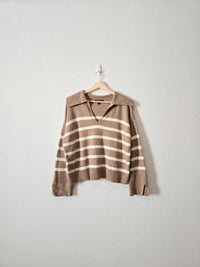 Brown Striped Collared Sweater (M)