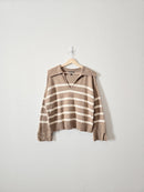 Brown Striped Collared Sweater (M)