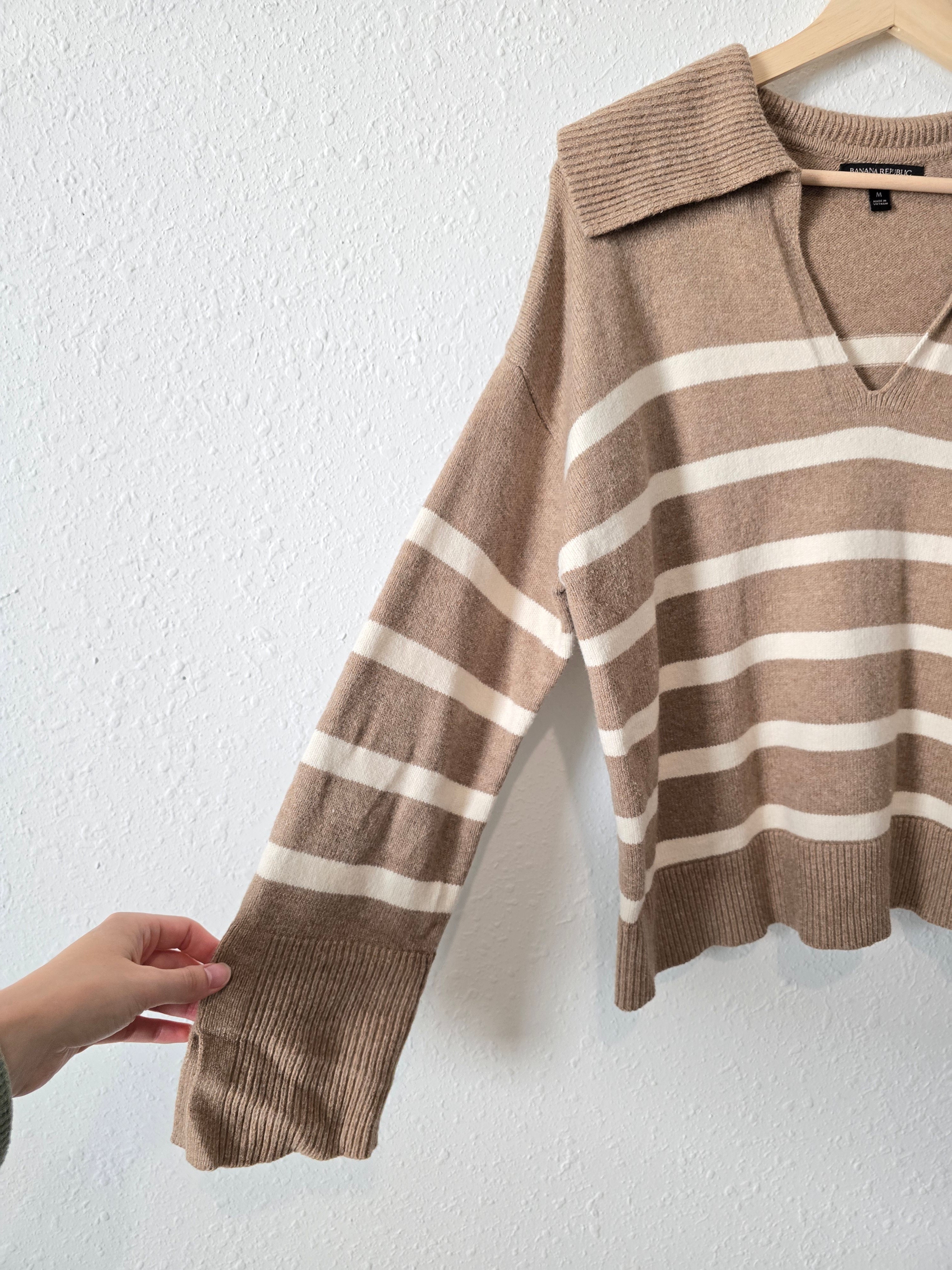 Brown Striped Collared Sweater (M)