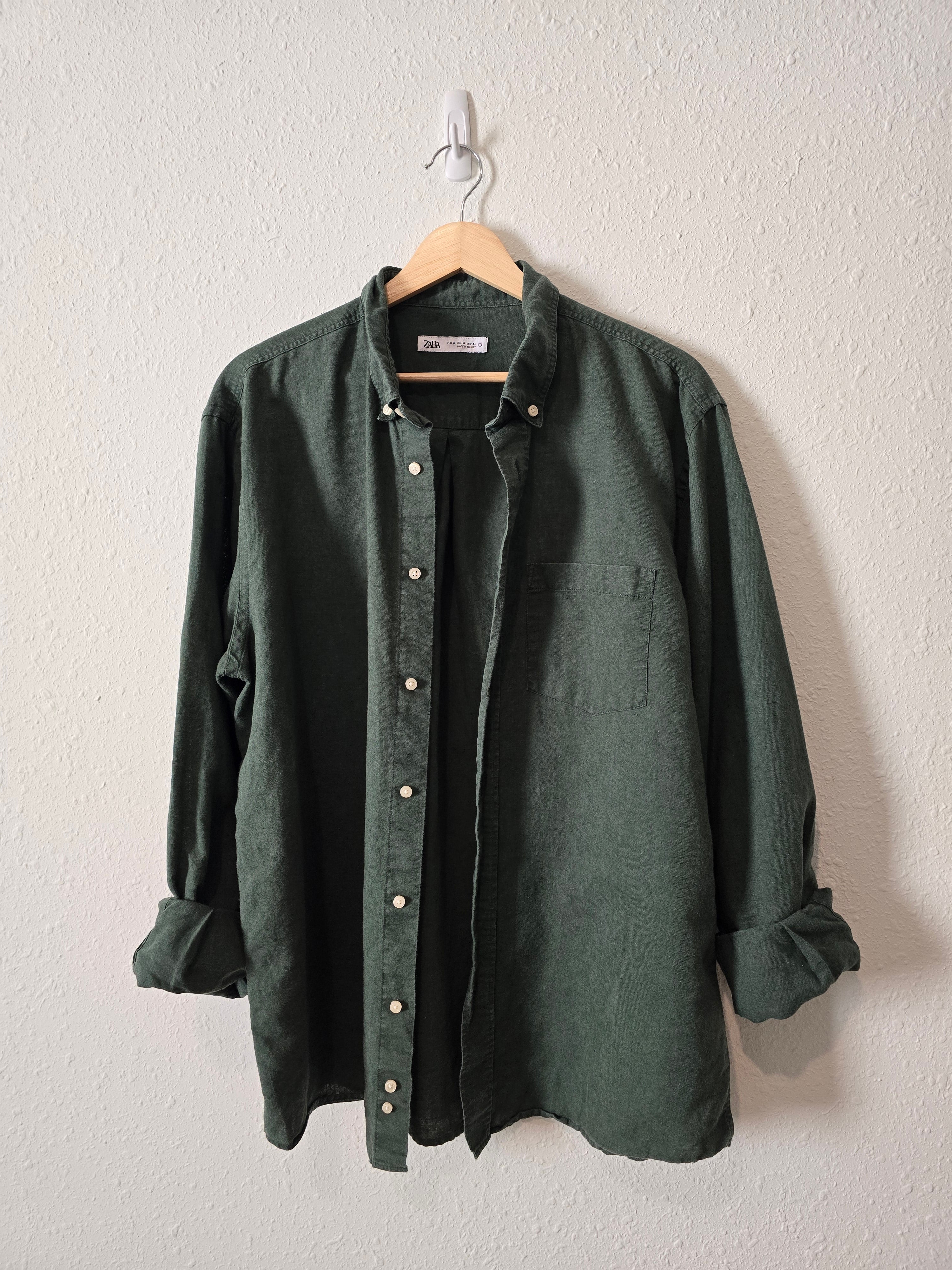 Zara Green Linen Blend Button Up (XL)