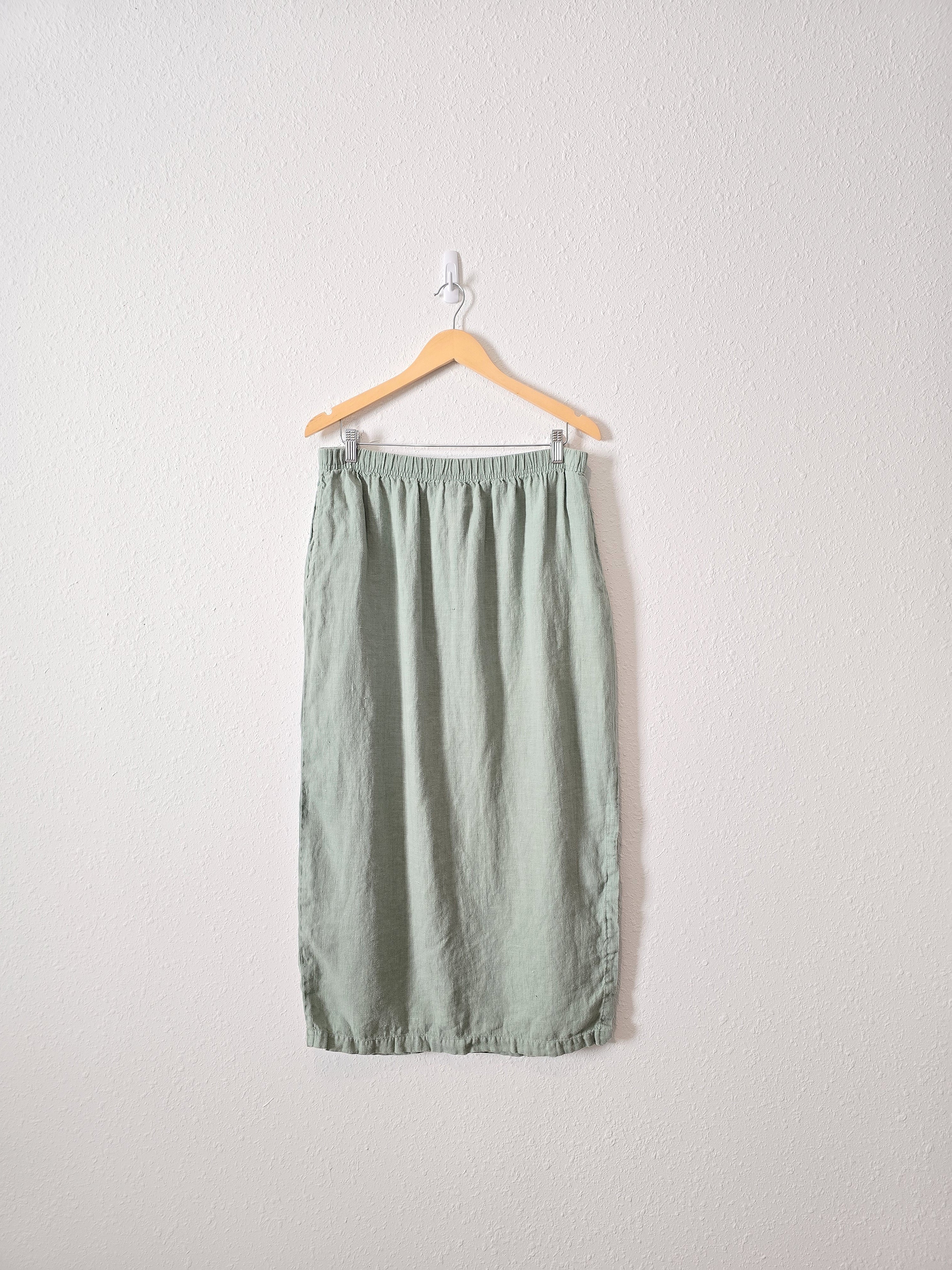 Vintage Green Linen Maxi Skirt (L)