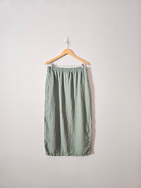 Vintage Green Linen Maxi Skirt (L)