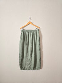 Vintage Green Linen Maxi Skirt (L)