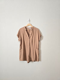 Petal + Pup Brown Linen Romper (M)