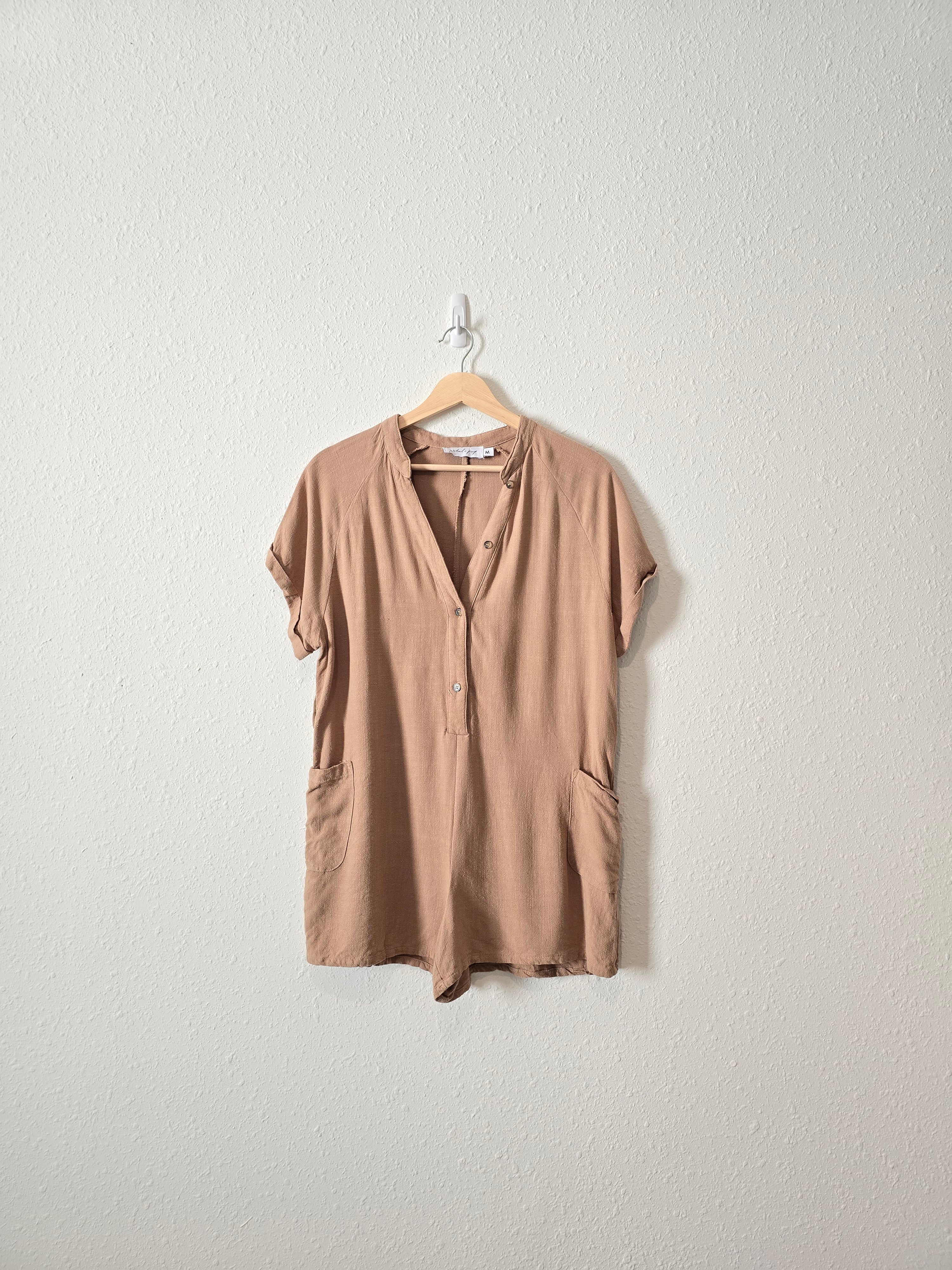 Petal + Pup Brown Linen Romper (M)