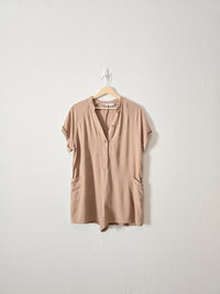 Petal + Pup Brown Linen Romper (M)