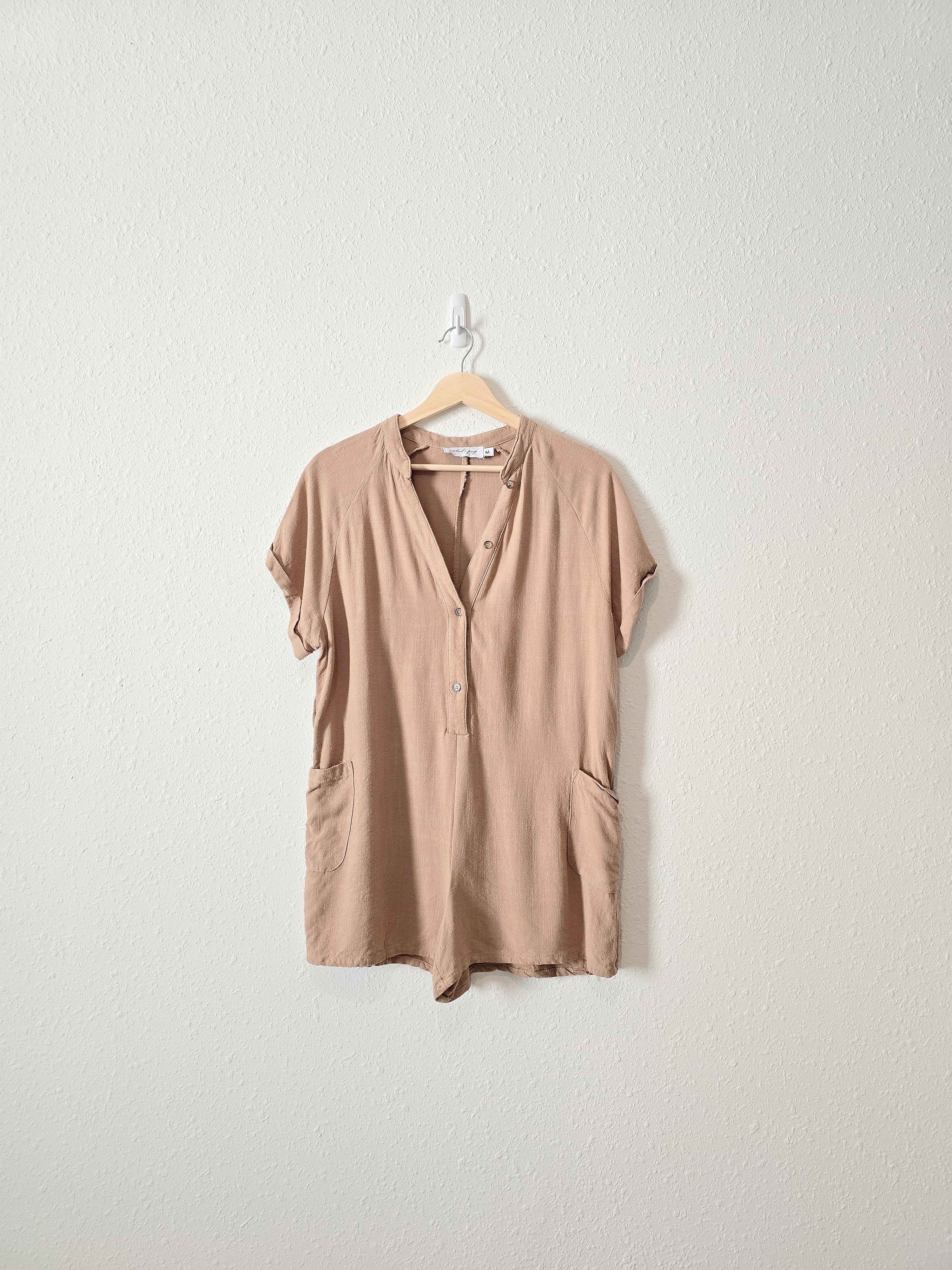 Petal + Pup Brown Linen Romper (M)