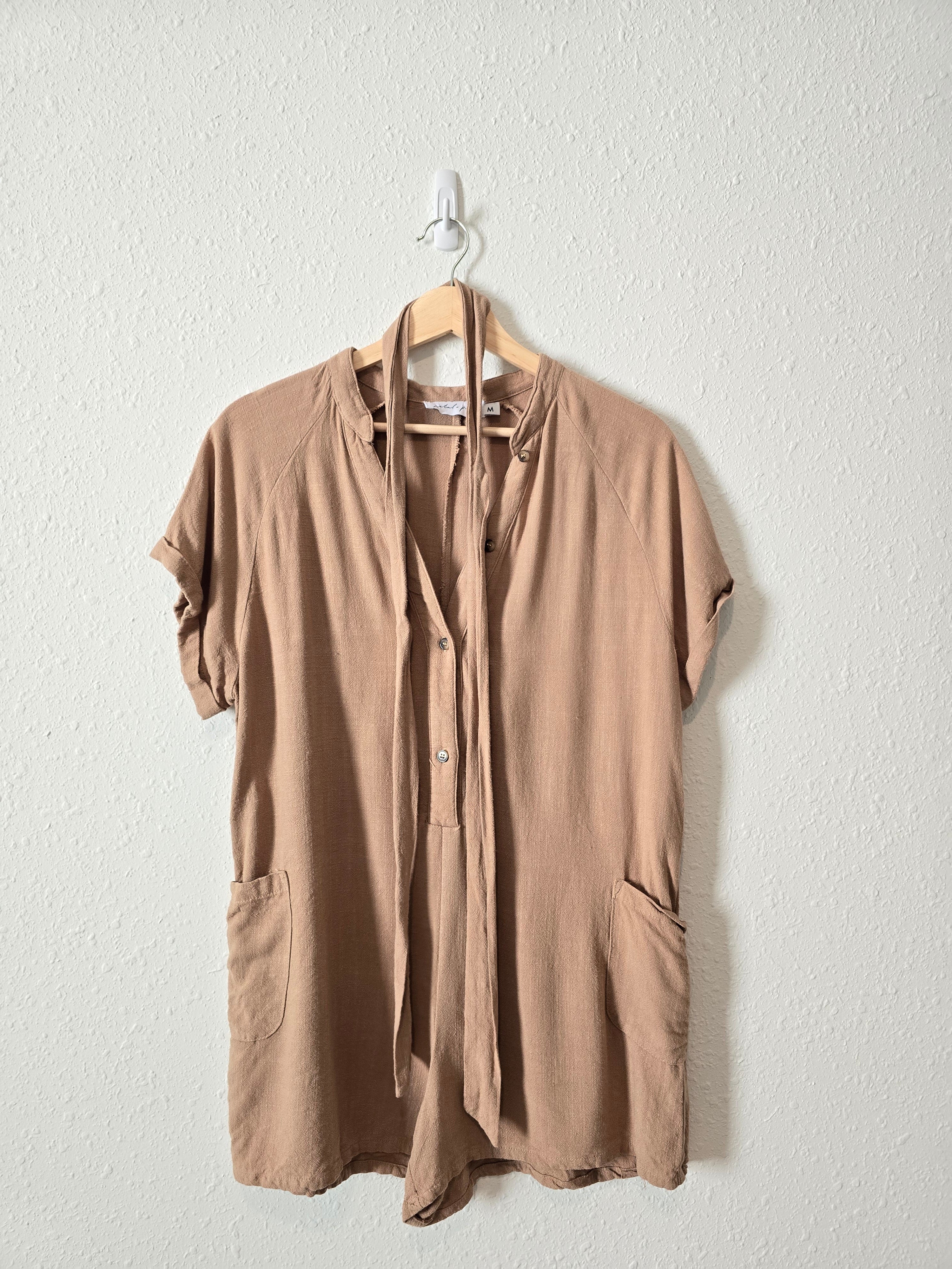 Petal + Pup Brown Linen Romper (M)