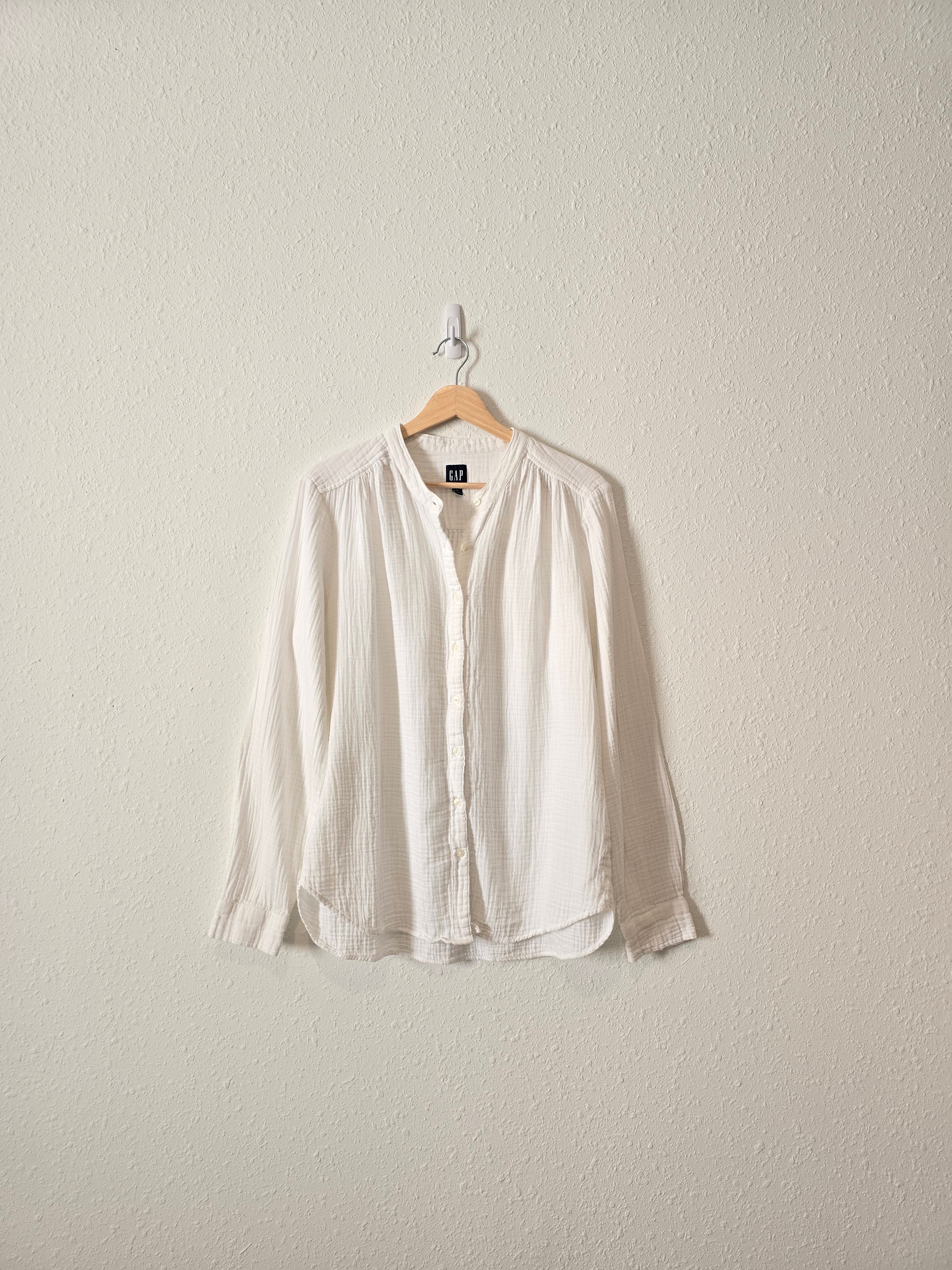 White Cotton Gauze Button Up (L)