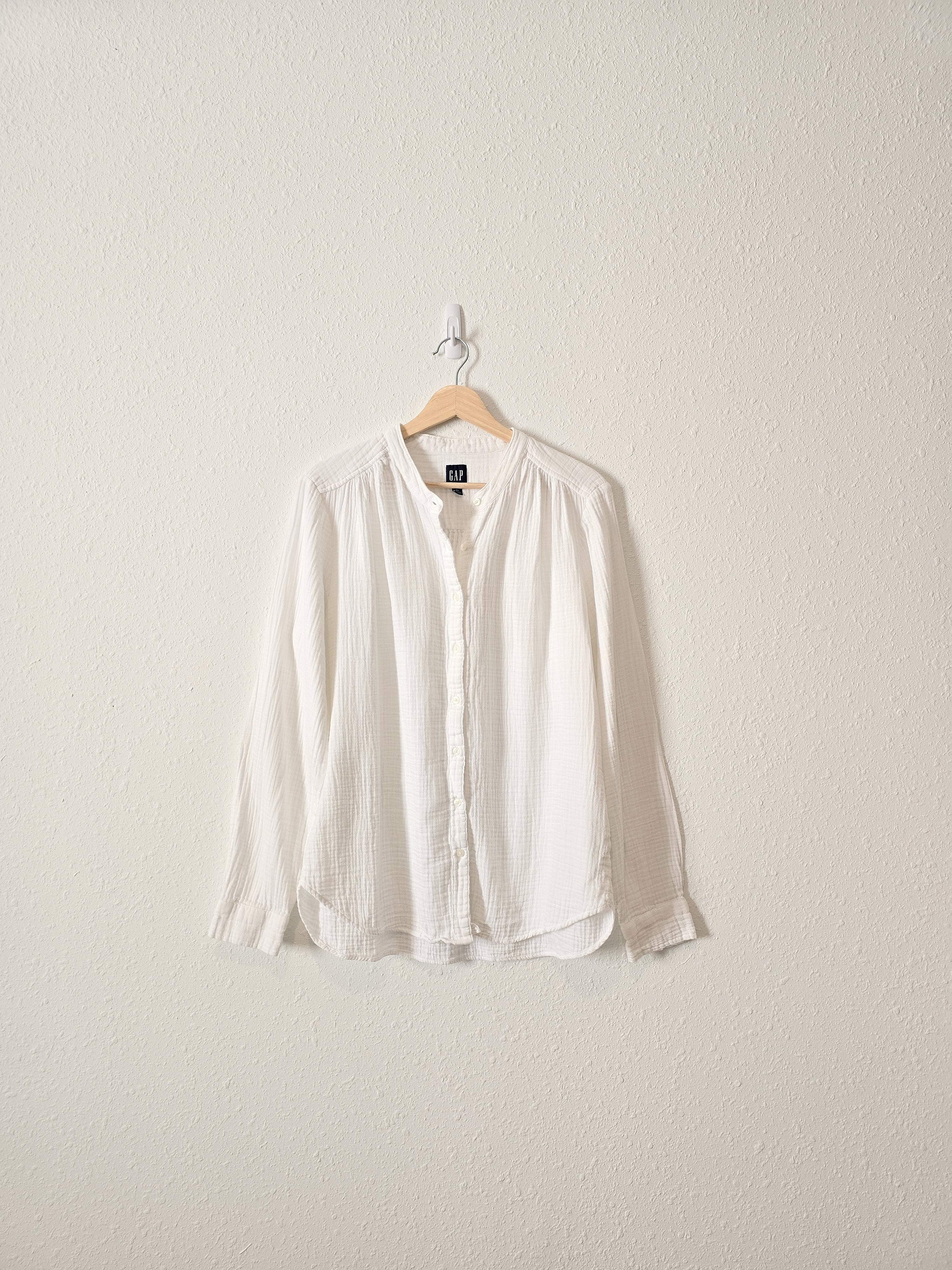 White Cotton Gauze Button Up (L)