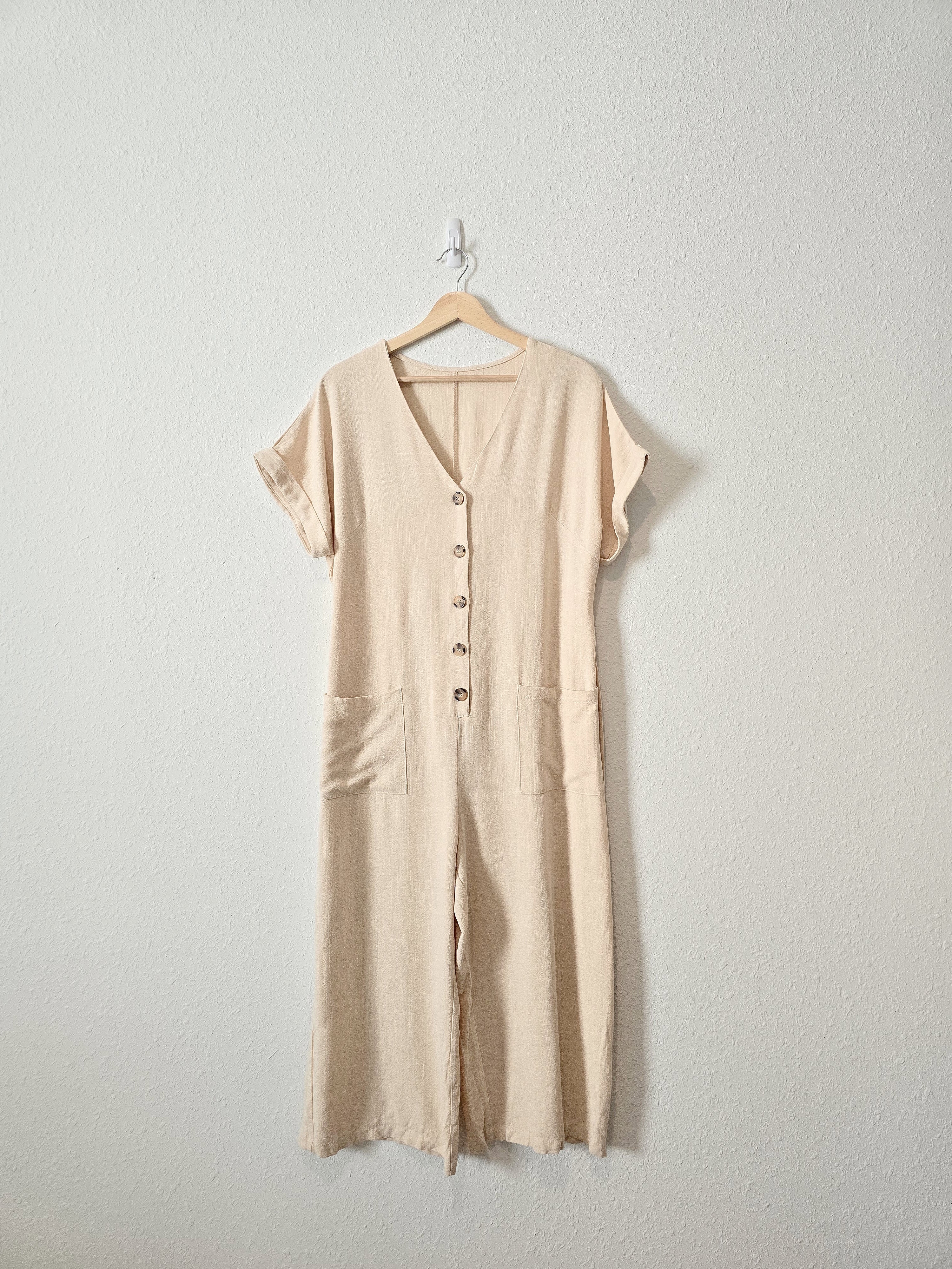 Button Up Wide Leg Jumpsuit (L)