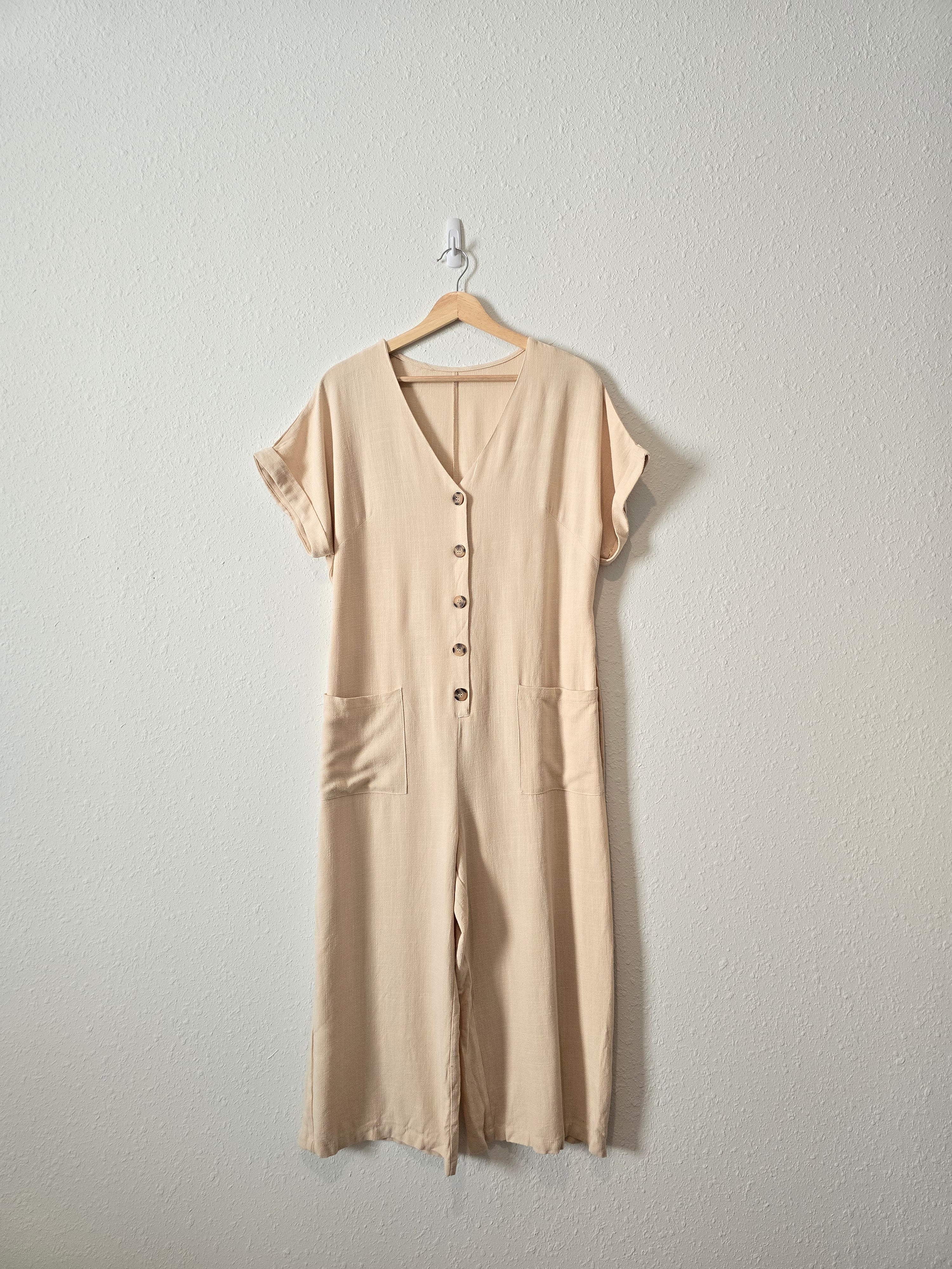 Button Up Wide Leg Jumpsuit (L)