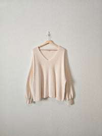 Cream Ribbed Knit Sweater (XL)