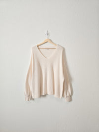 Cream Ribbed Knit Sweater (XL)