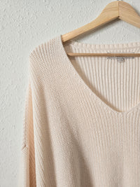 Cream Ribbed Knit Sweater (XL)