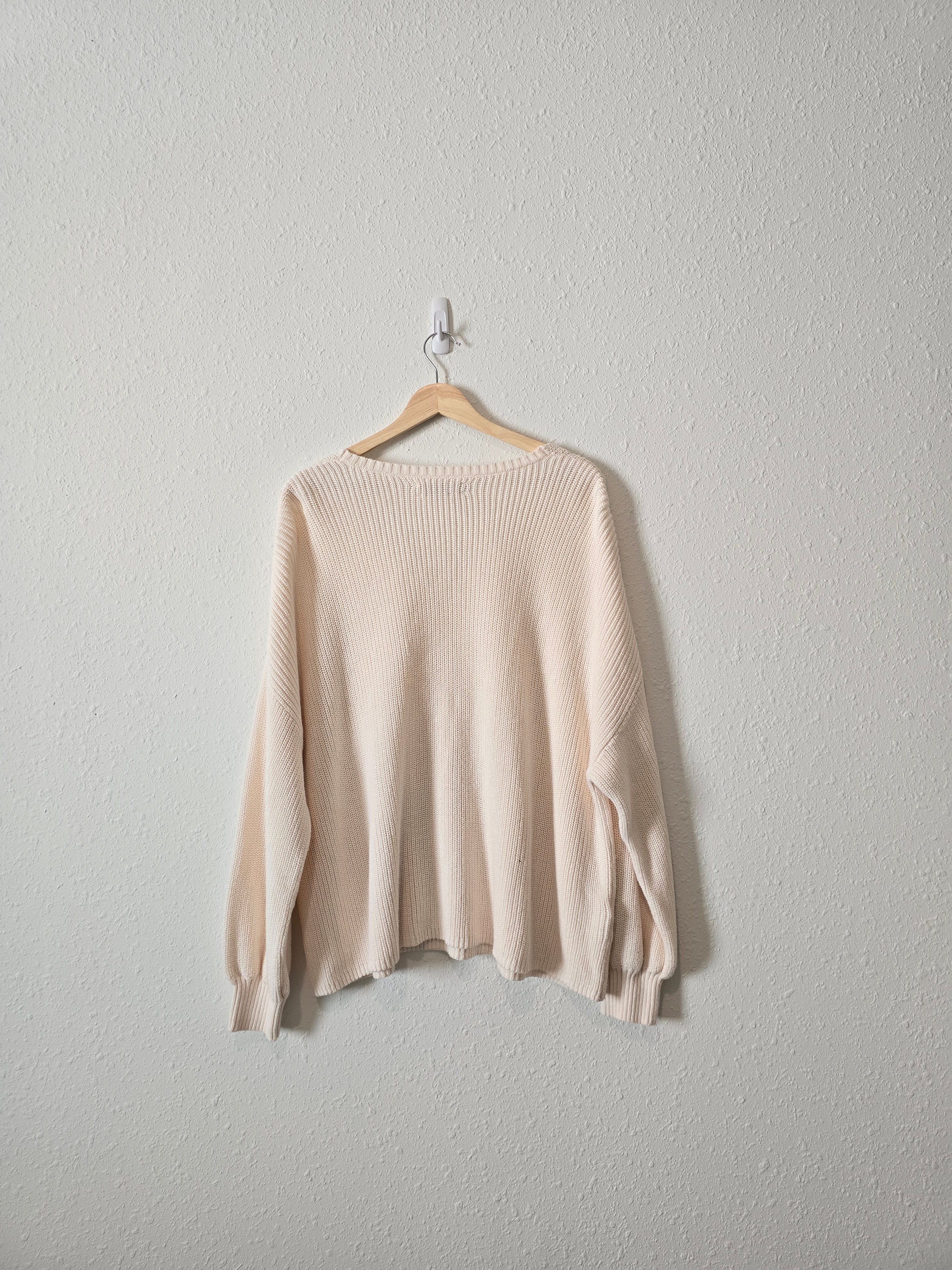 Cream Ribbed Knit Sweater (XL)