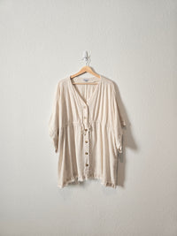 Button Up Linen Blend Tunic (L)