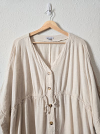 Button Up Linen Blend Tunic (L)