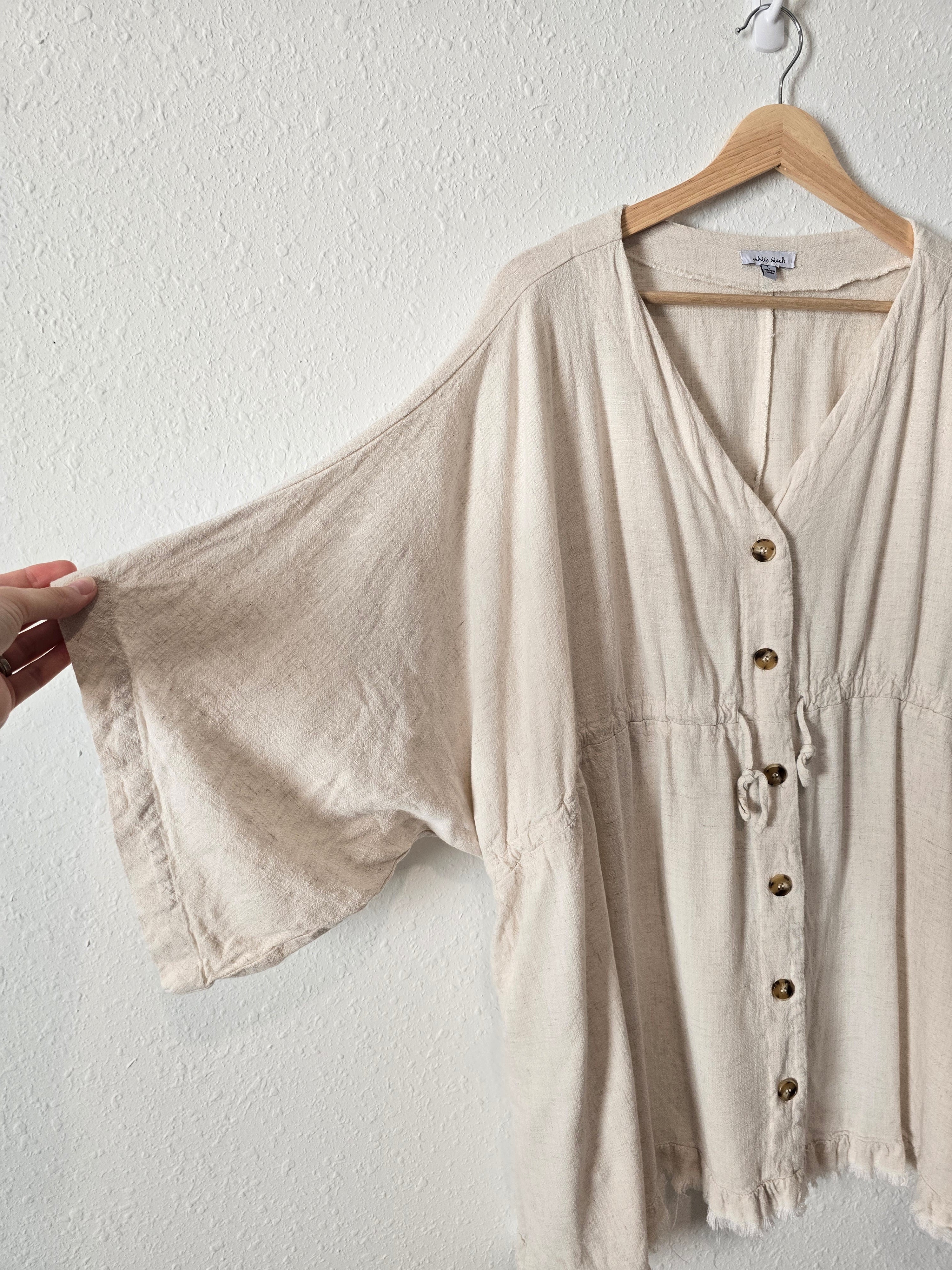 Button Up Linen Blend Tunic (L)