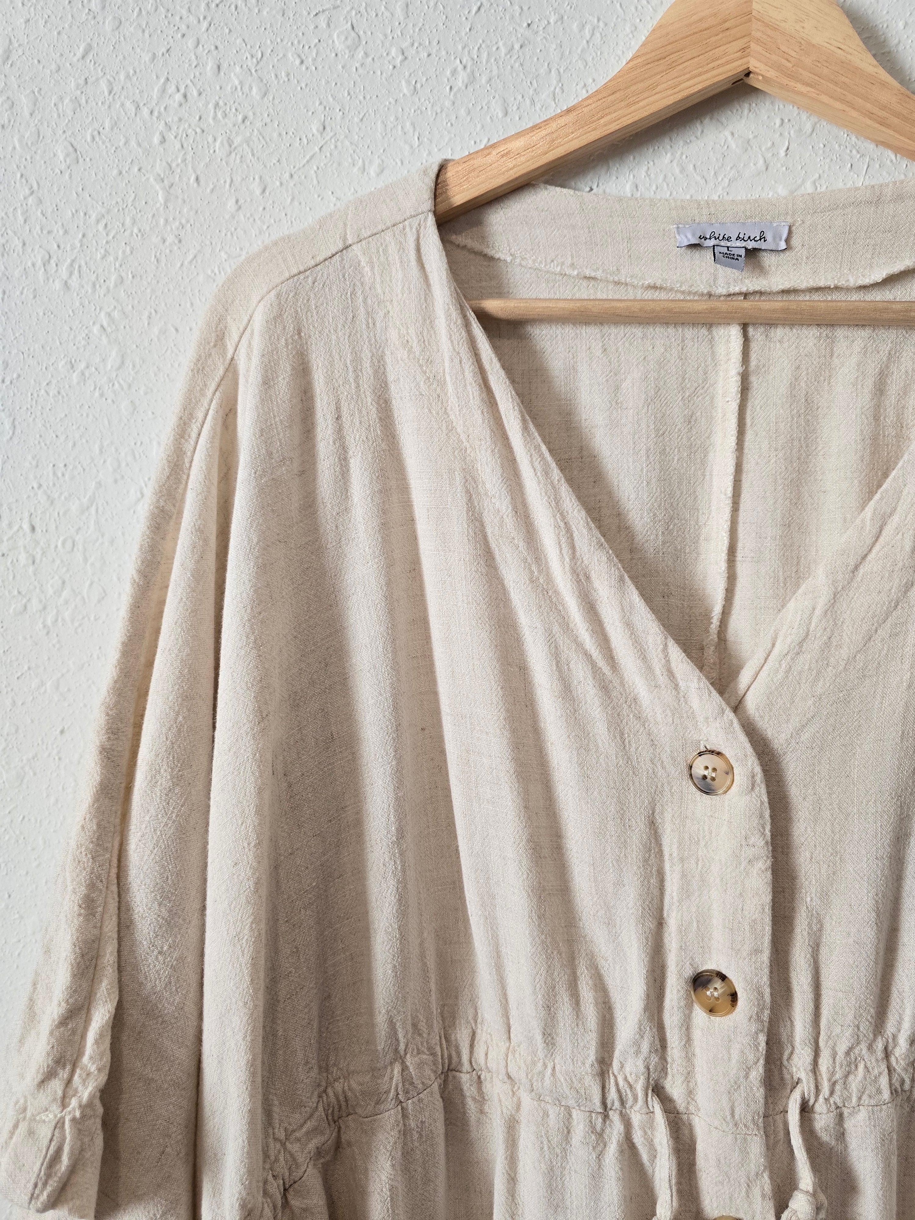 Button Up Linen Blend Tunic (L)