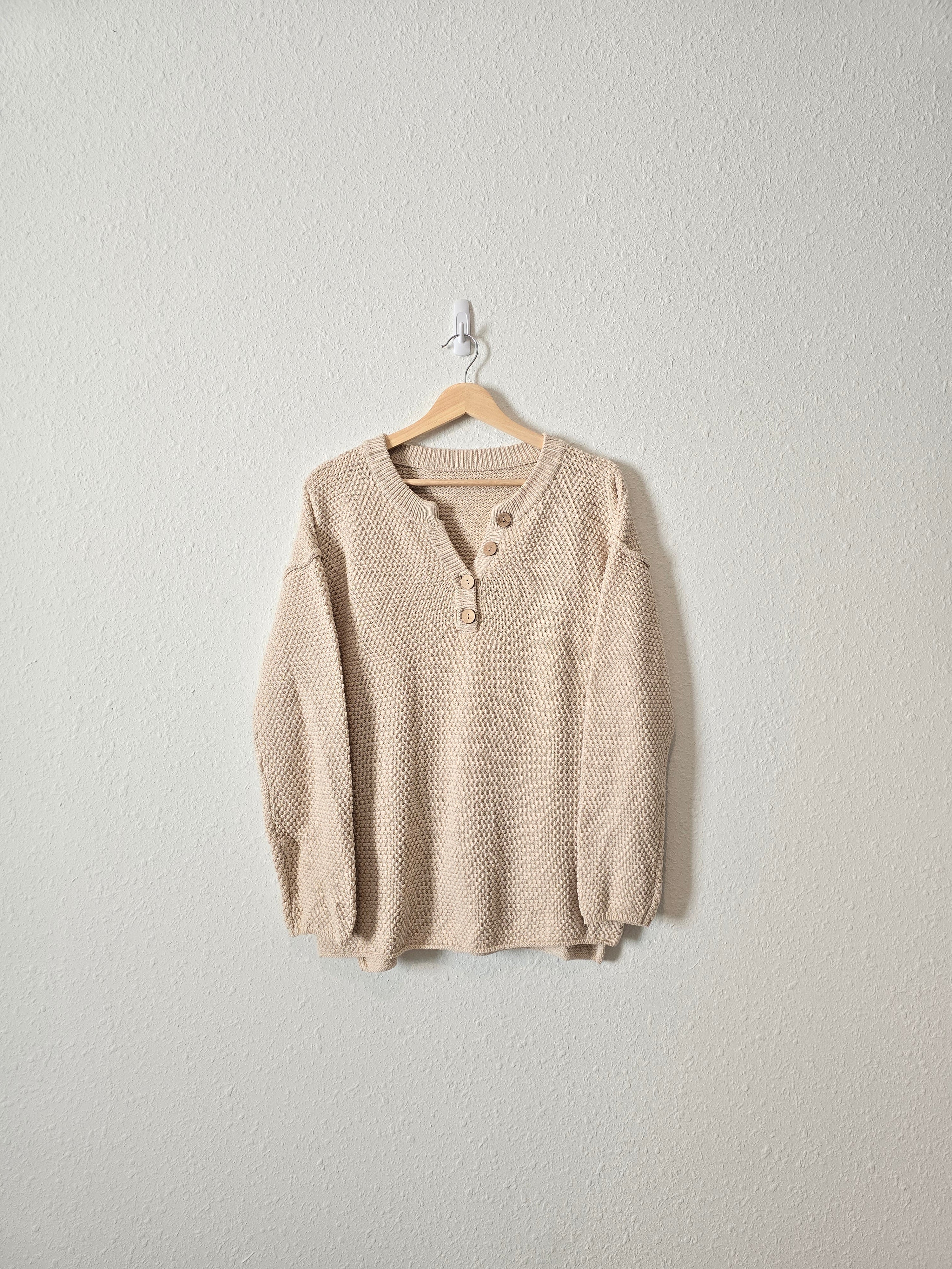 Oversized Waffle Henley Sweater (S)