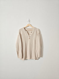 Oversized Waffle Henley Sweater (S)