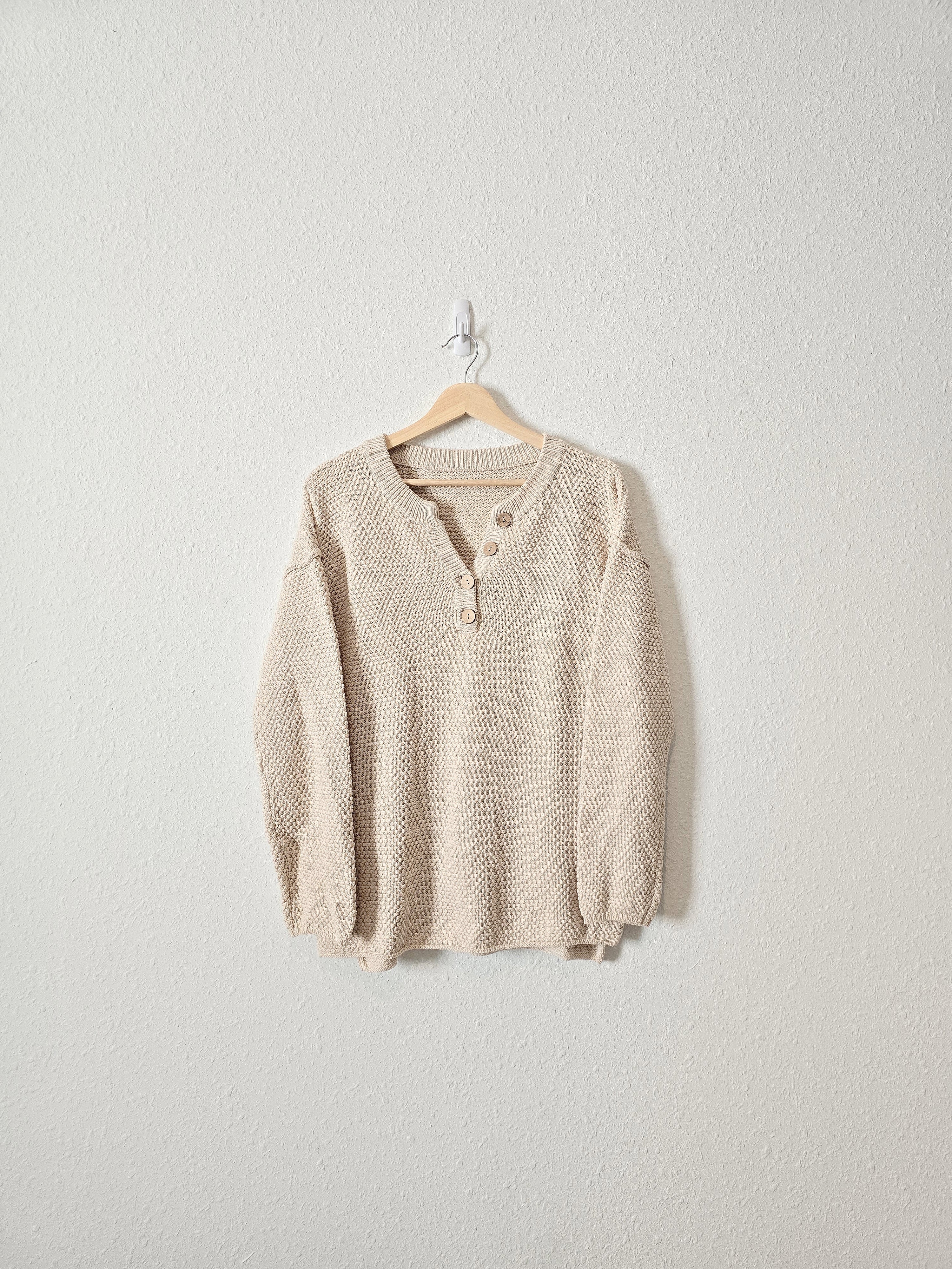 Oversized Waffle Henley Sweater (S)