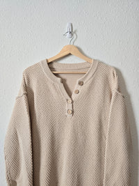 Oversized Waffle Henley Sweater (S)